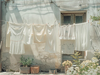 Traditional Laundry Scene in a Mediterranean Alley