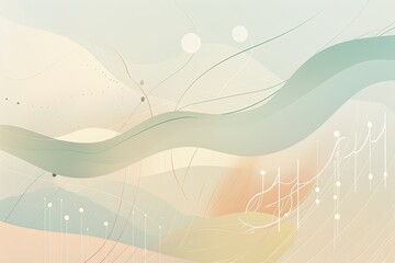 serene, pastel-colored landscape with flowing, curving lines suggesting the soothing melodies and tranquility of new age music, with hints of harps and wind chimes