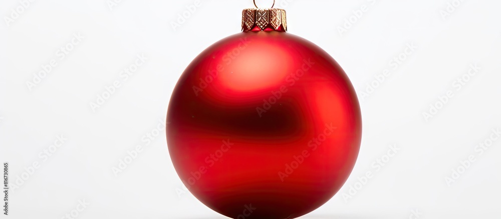 Poster a red christmas bauble shines brightly standing alone on a white background with ample space availab