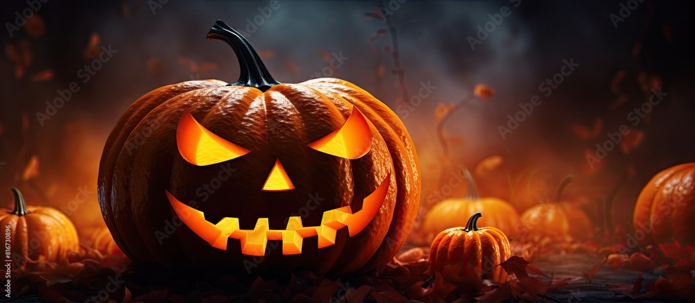 Aufkleber A vibrant orange Halloween image featuring a Halloween pumpkin. with copy space image. Place for adding text or design