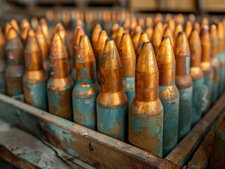Vintage Artillery Shells in Storage