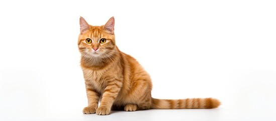 A stunning red cat against a pristine white backdrop leaving ample copy space for images