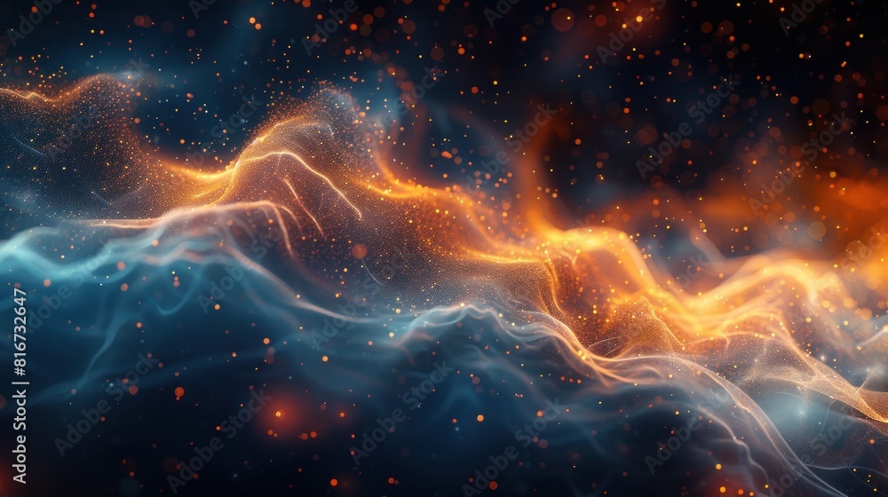 Poster abstract wave digital artwork representing the concept of data transformation hi-technology and anal