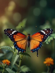 Fototapeta premium Watercolor butterfly with soft washes of color flutters on a clean white background