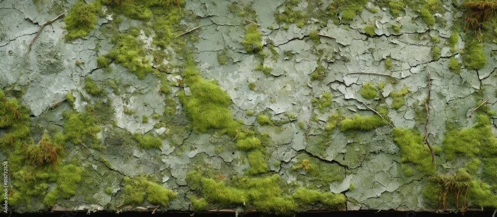 Poster A texture of chipped paint covered in moss ideal for a copy space image