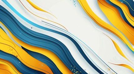 Abstract background with colorful ribbons and waves on a white, blue and yellow color scheme