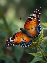 Fototapeta premium Watercolor butterfly with soft washes of color flutters on a clean white background