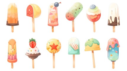 Assortment of Colorful and Tempting Frozen Dessert Popsicles Ice Creams and Other Chilled Treats for Summer Enjoyment and Refreshment