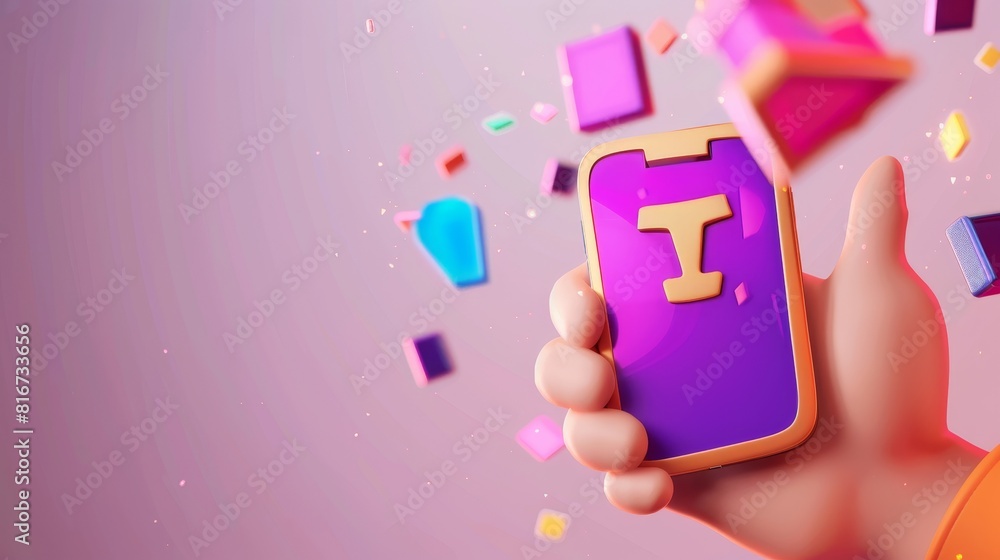 Poster mobile phone in hand with authentication and registration form showing login and password. icon for 