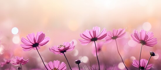 A stunning bokeh background filled with pink flowers perfect for a summer themed image with copy space