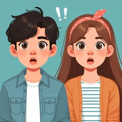 teenagers girl and boy surprised, generative ai