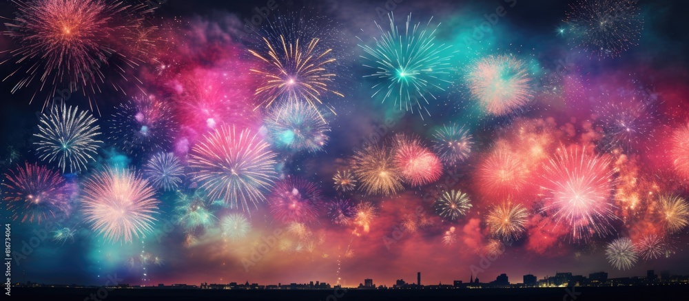 Poster a spectacular display of colorful fireworks illuminating the night sky. with copy space image. place