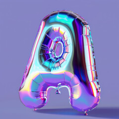 Fototapeta premium Holographic iridescent 3D letter A in Y2K retro futuristic style. Metallic glossy balloon bubble shape with glossy reflective effect. Volumetr ic three-dimensional render, isolated vector illustratio