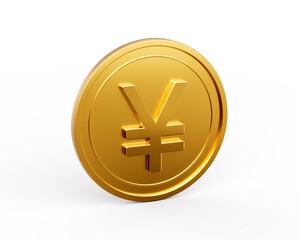 Fototapeta premium 3d Golden Shiny Rounded Japanese Yen Coin Isolated On White Background 3d Illustration
