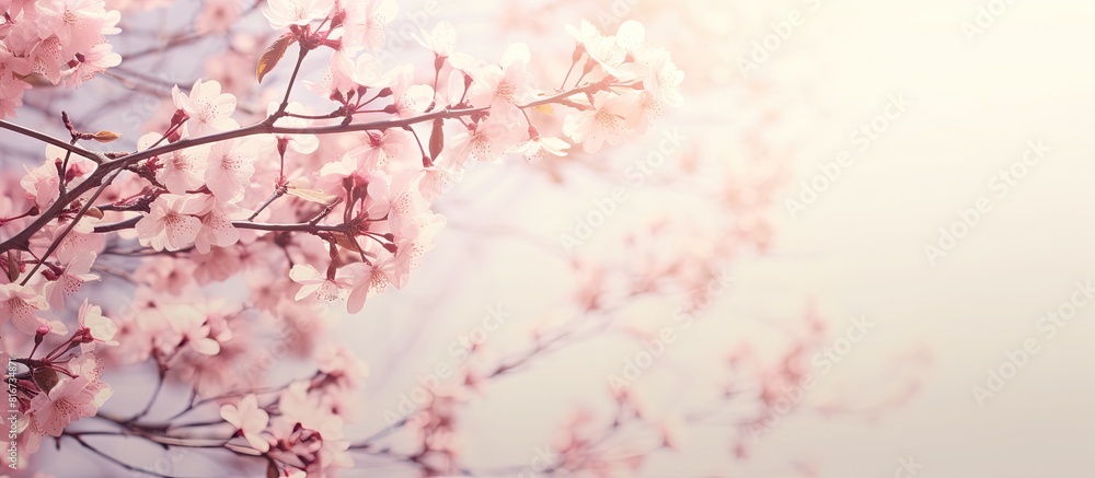 Poster toned flowers and flowering trees in early spring creating a spring background with copy space image