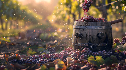 Rustic Impression of Traditional Winemaking at a Vineyard During Harvest