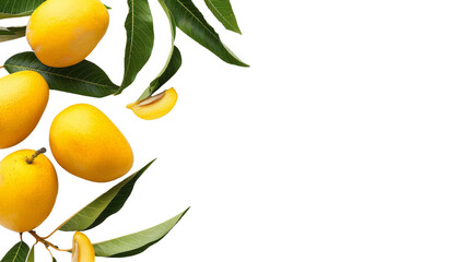 Yellow mango with leaves on the transparent background, PNG Format