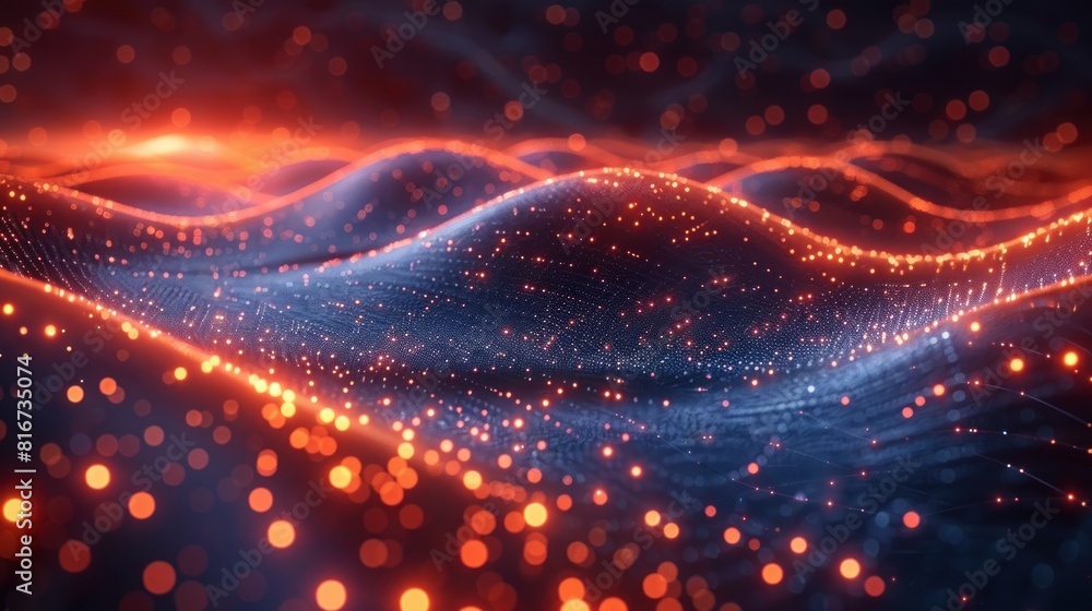 Poster abstract wave digital artwork representing the concept of data transformation hi-technology and anal
