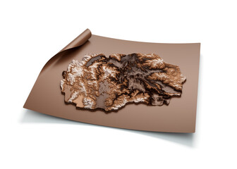 Vintage Map Of North Macedonia In Brown Unrolled Map Paper Sheet On White Background 3d Illustration