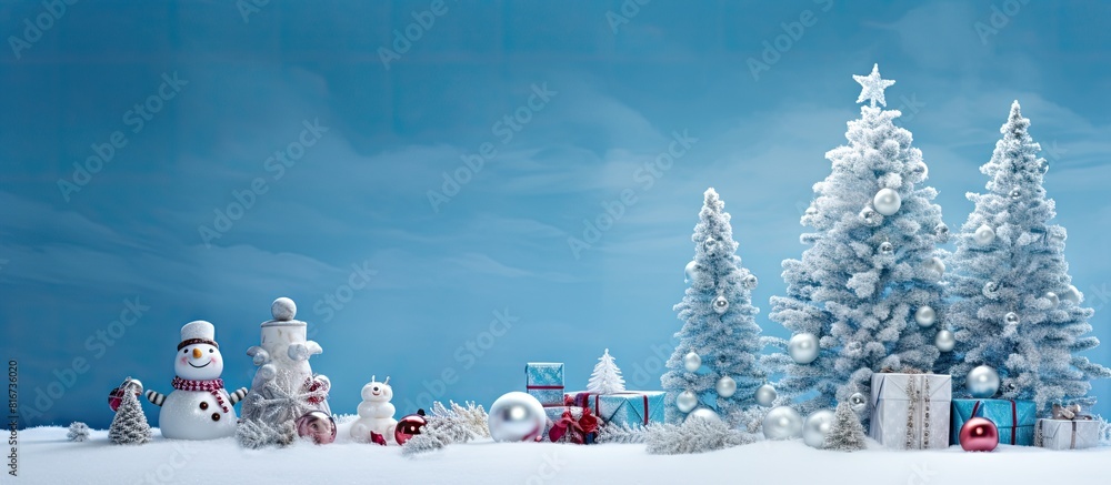 Poster a copy space image featuring a collection of christmas toys and gifts neatly placed beneath a tree w