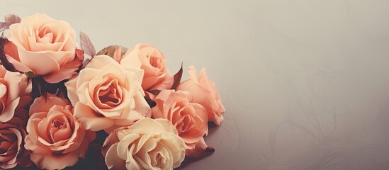 A retro filtered image featuring a bouquet of rose flowers with copy space