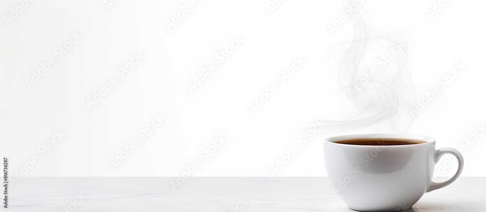 Poster Copy space image of a steaming cup of coffee set against a plain white backdrop