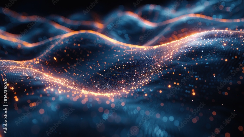 Poster abstract wave digital artwork representing the concept of data transformation hi-technology and anal