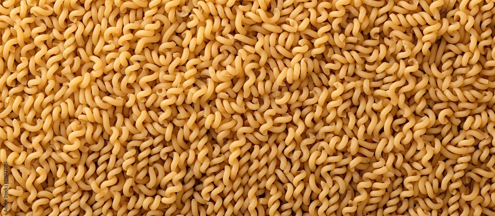 Poster Wholegrain instant noodles dry and uncooked are shown in a top view on a white background The image has a soft light and copy space for composition