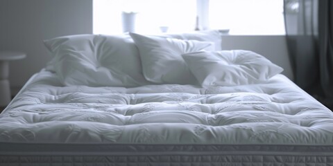 A comfortable bed with white pillows and sheets, perfect for bedroom decor