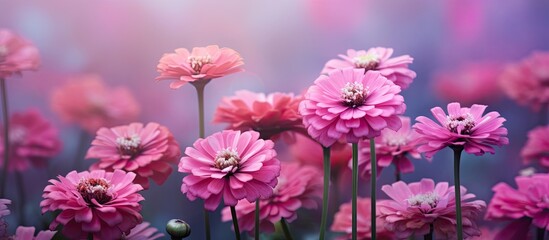 Soft colored blurred zinnia flowers in beautiful shades of pink ideal for use as a background in copy space images