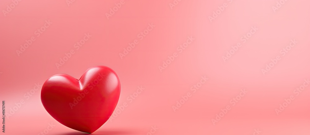 Poster valentine s day card concept featuring a red love heart on a pink backdrop with ample copy space