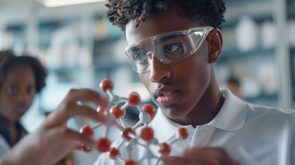 Student Analyzing Molecular Model