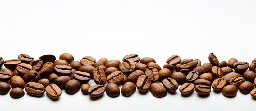 White background with coffee beans providing ample copy space for text or other elements
