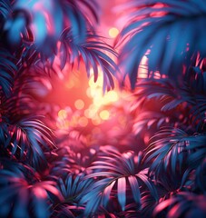 Fototapeta premium Detailed photo of a variety of plants, perfect for botanical projects. Neon purple and pink purple toned.