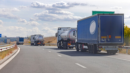 Cargo Trucks at Highway Border Queue Entry to Bulgaria European Union