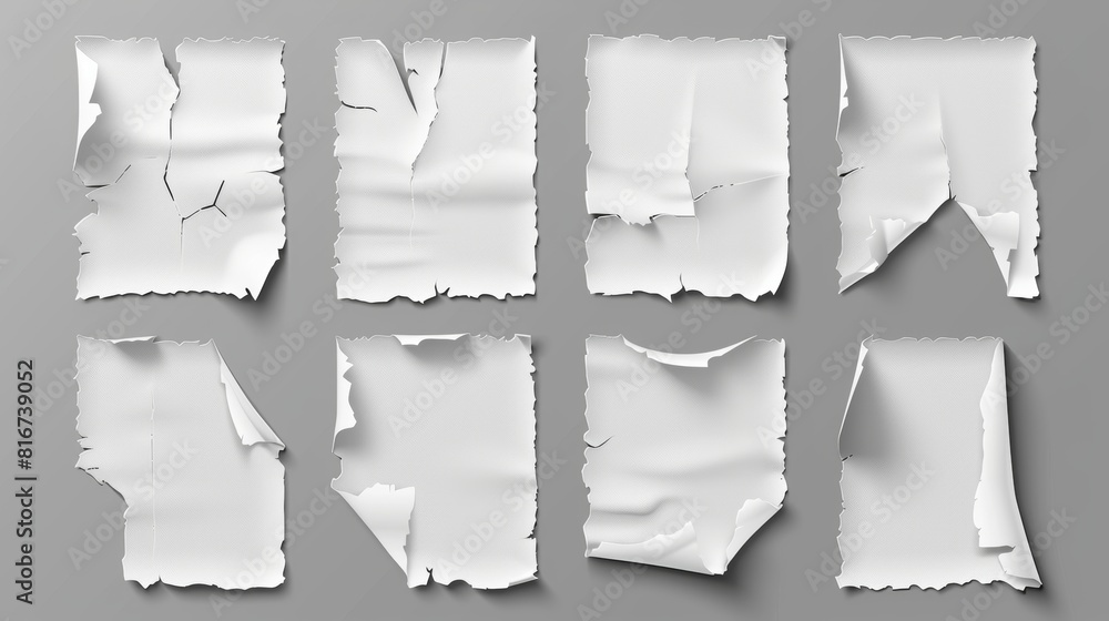 Poster a realistic set of torn paper sheets isolated on a grey background. this modern illustration shows r