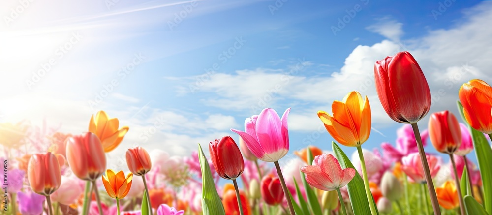 Aufkleber In the spring field vibrant tulip flowers bloom creating a colorful and picturesque scene copy space image