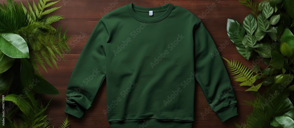Poster Copy space image of a sweatshirt pullover mockup featuring a top down view with an empty space for logo placement ideal for branding apparel and serving as a tshirt background