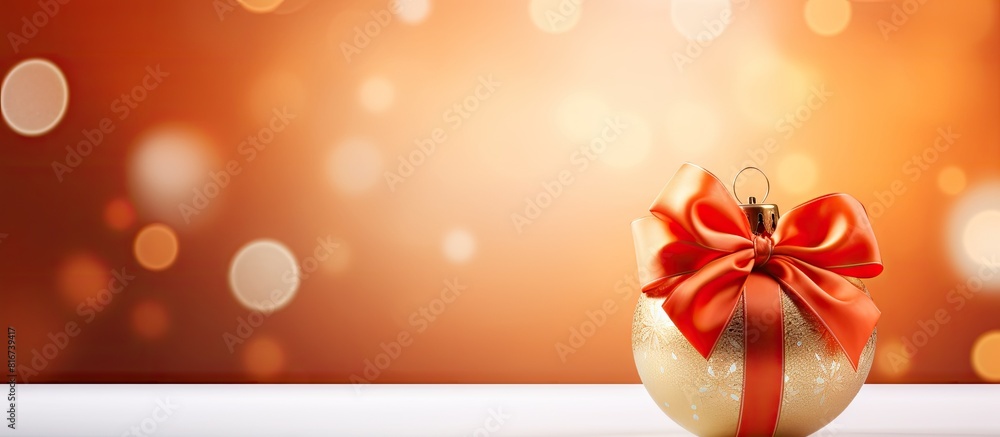 Poster a festive christmas ball with a ribbon bow on a colorful background providing ample copy space for c