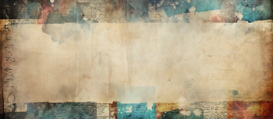 Copy space image of vintage paper with ripped torn and creased textures creating a grunge backdrop for a collage of old placards