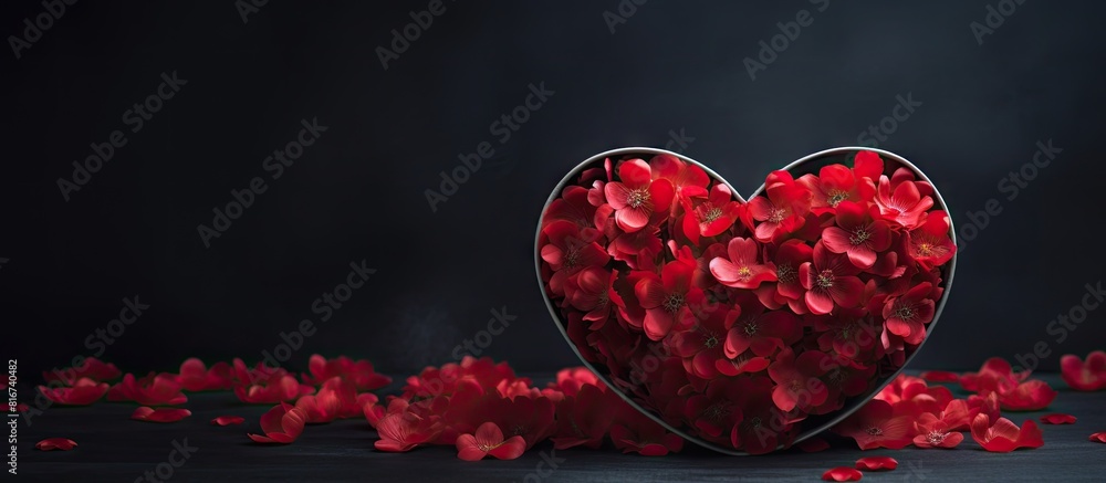 Aufkleber valentine s day themed heart shaped box adorned with red petals against a dark background perfect fo