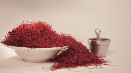 Saffron threads spice and mortar