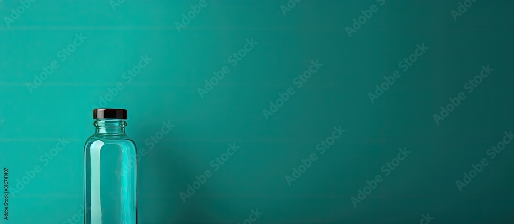 Aufkleber Turquoise background showcases a bottle of medical drops creating ample copy space for text