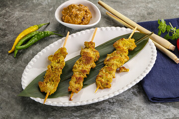 Thai meat skewer Satay with sauce