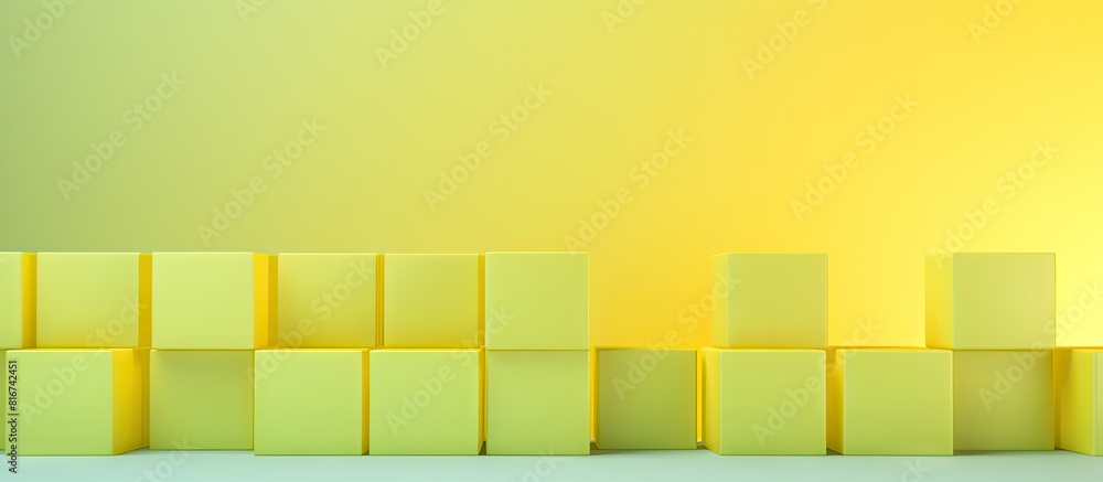 Aufkleber A row of yellow and light green cubes on an abstract yellow background creating a template for design Copy space image