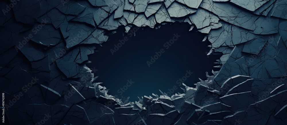 Aufkleber a torn aperture in navy paper against a dark backdrop with ample empty area for text or graphics cop