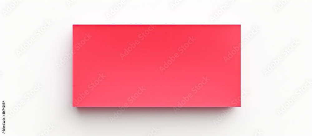 Poster A red sticky note with a front view is shown isolated on a white background This adhesive paper provides copy space for text or images