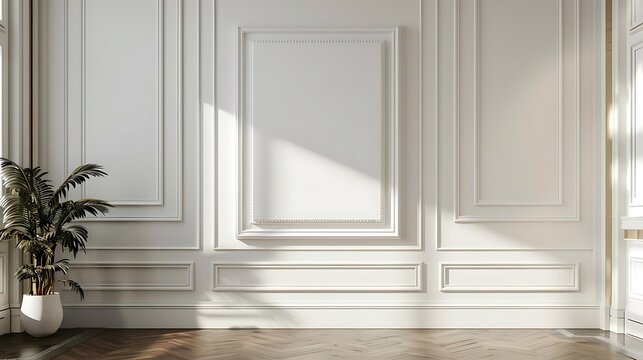 Luxury classic white wall panel with plant