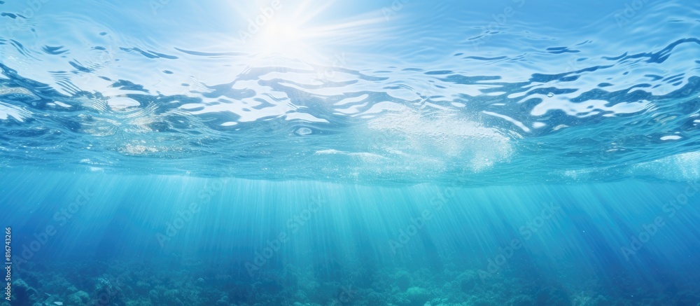 Poster an underwater swimming pool with no people creating a serene background with ample space for adding 