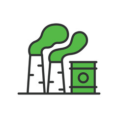 Air pollution, in line design, green. Air, pollution, environment, smog, contamination, emissions on white background vector. Air pollution editable stroke icon.